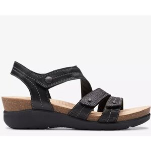 Clarks Collection Calenne Clara Black Leather Strappy Sandals Women’s Size 11 M